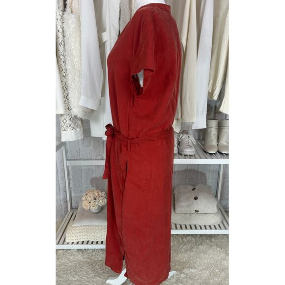 Long Tall Sally Women's Sz 8 Tall Burnt Orange Midi Tie Waist Shirt Dress #0600 - Picture 4 of 14